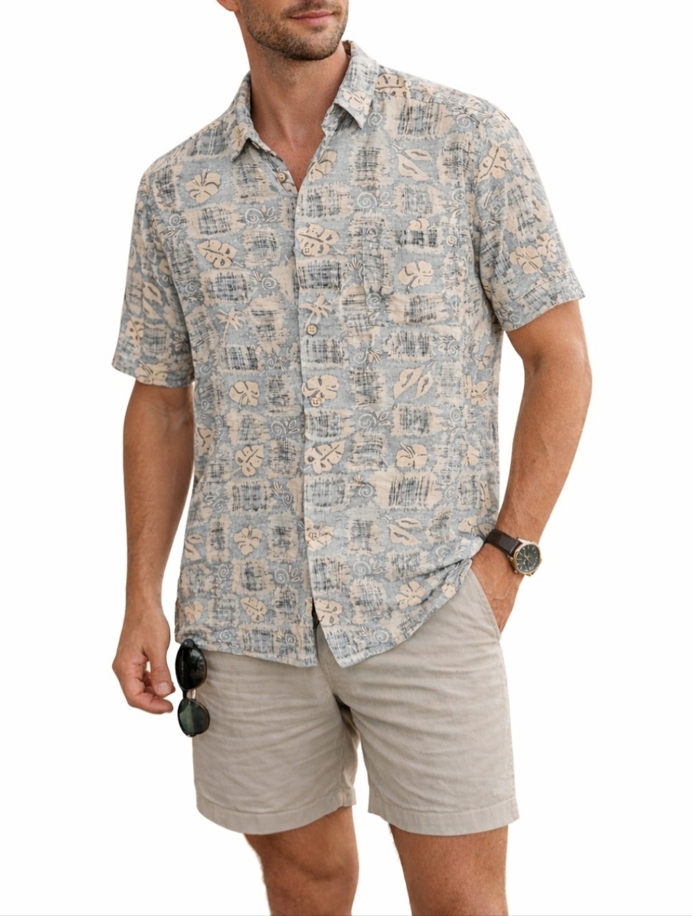 Vintage Marc Edwards Mens Size M floral Hawaiian Print Rayon Button Front Shirt